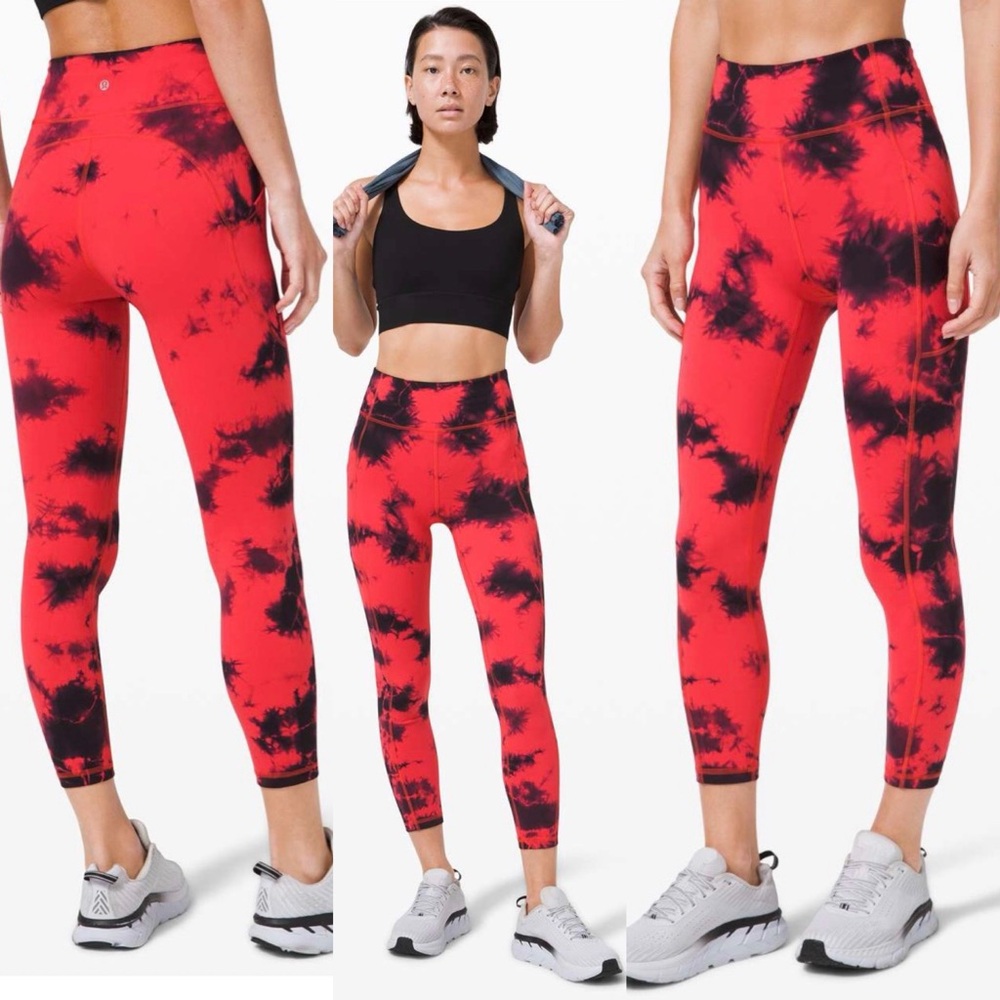Lululemon Invigorate High-Rise Tight 25"‎ Tie Dye Carnation Red Black Size 2